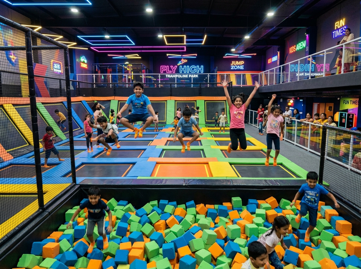 Children jumping on trampolines at JoyNest